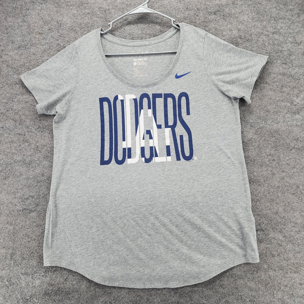 LA Dodgers Shirt Womens Large Nike Athletic Cut Short Sleeve Gray
